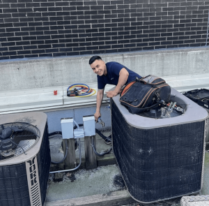 technician next to equipment